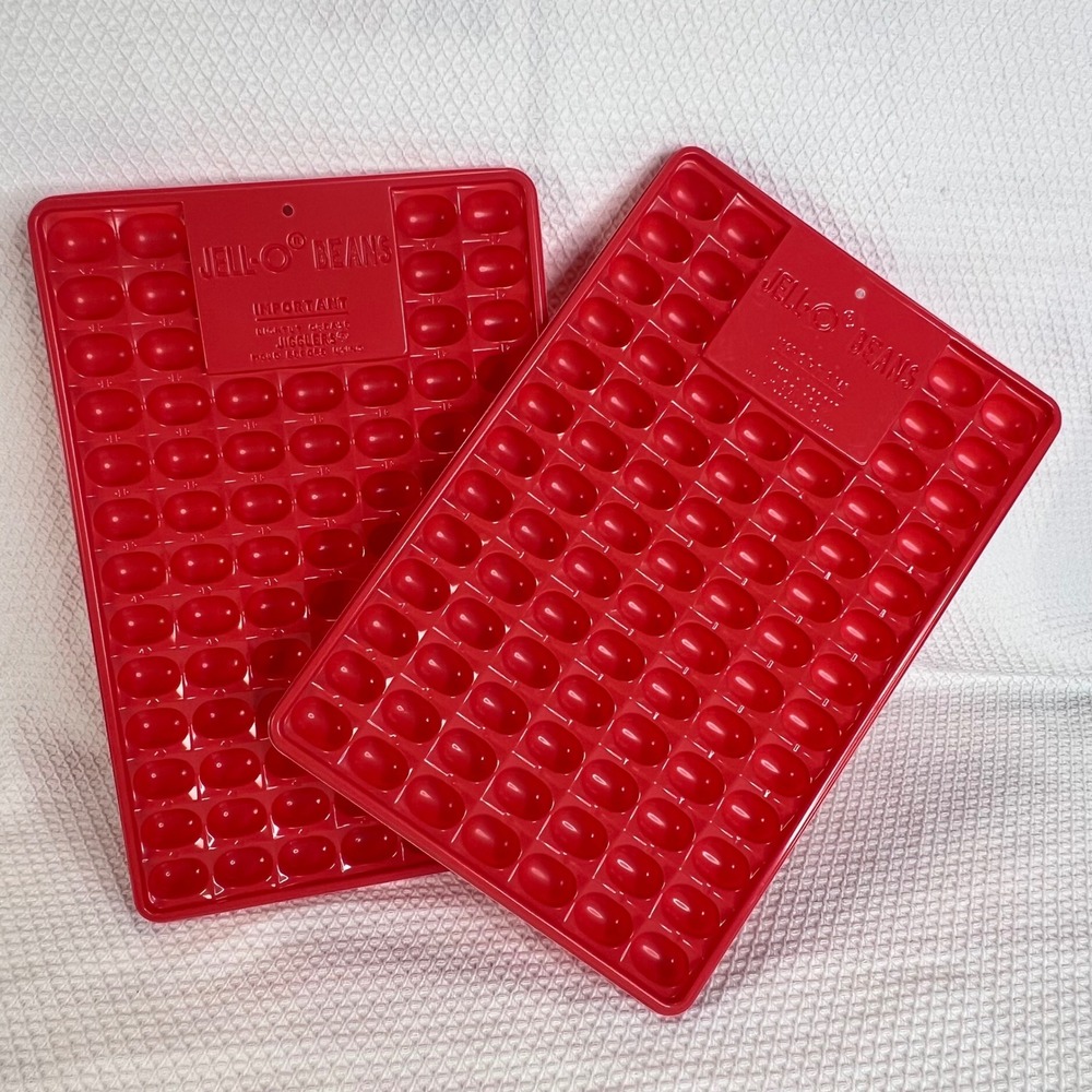 VTG Jell-O Beans Jigglers Molds Red Plastic Jelly Bean Jello Shot Trays Lot of 2